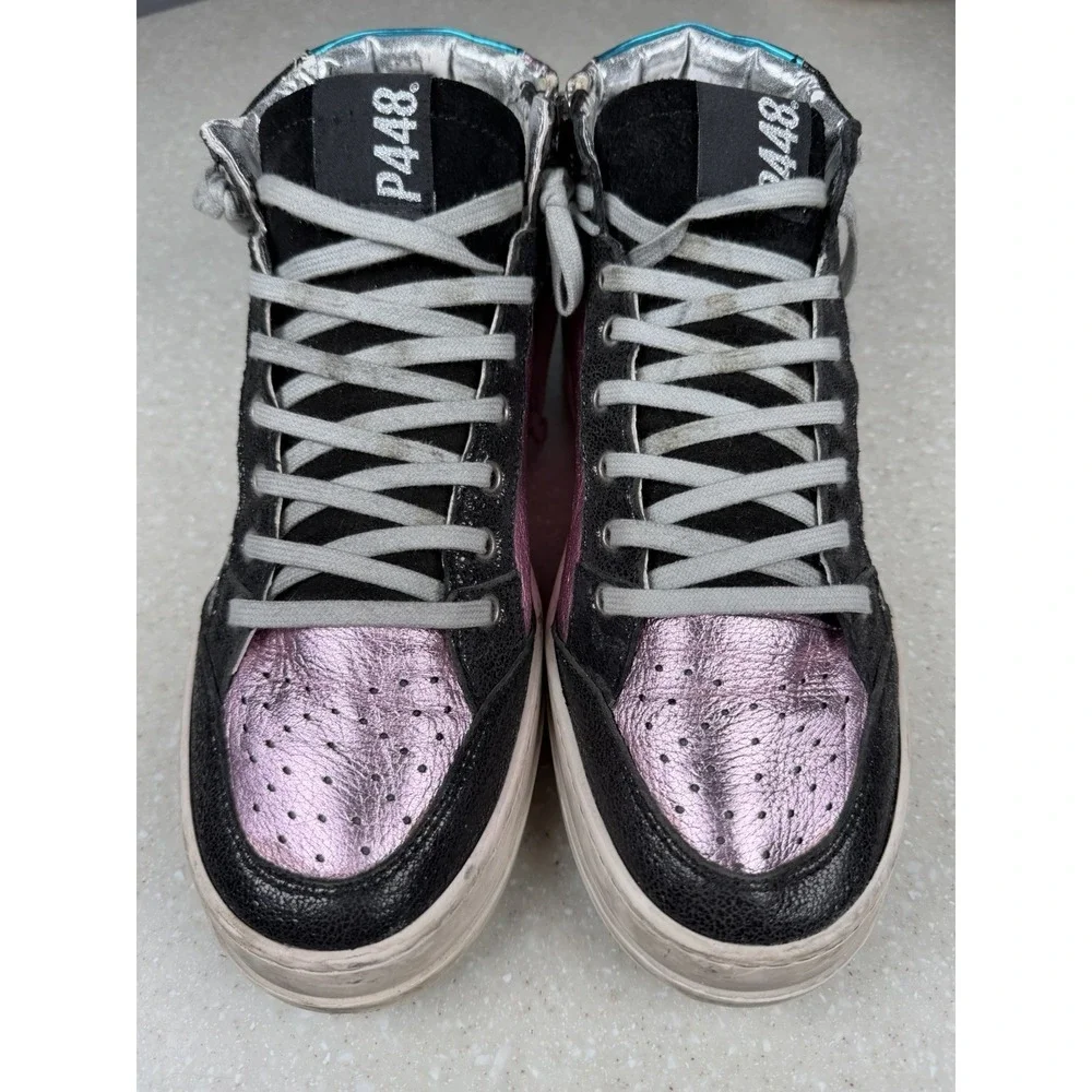 P448 Multicolor Glitter High Top Sneakers in Pink Silver Teal  Size 40 US 9.5-10